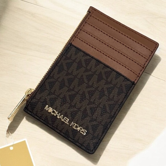 Michael Kors Medium Logo Card Case Wallet Brown Signature - Picture 1 of 5